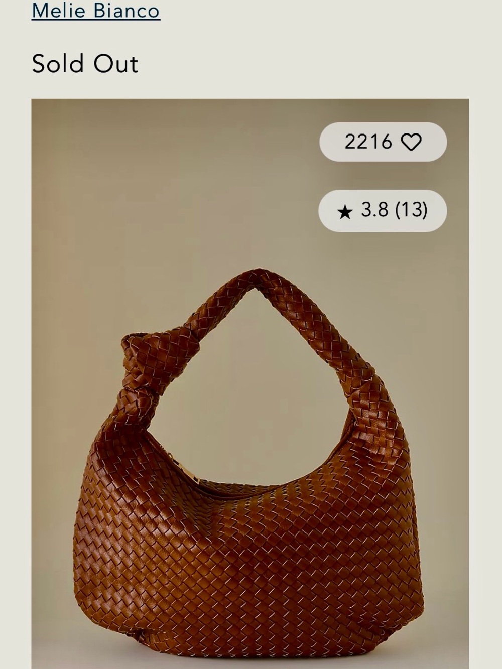 Melie Bianco Brown Knotted Woven Hobo Bag